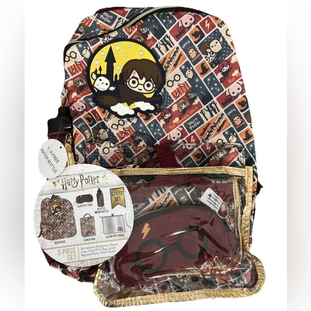 Harry Potter Kids Backpacking Backpack With Lunch Bag - School Bag Boys - 5pc